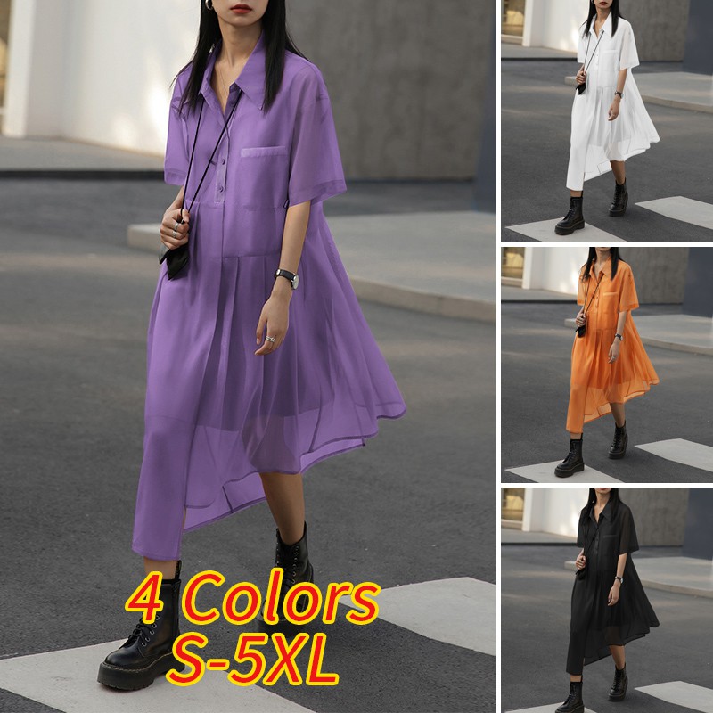 VONDA Women Two Piece Turn Down Collar Short Sleeve Button Dress | BigBuy360 - bigbuy360.vn