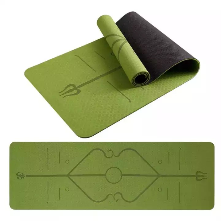 Thảm Tập Yoga Định Tuyến 8mm TPE 2 Lớp Chống Trượt, Bám Sàn Tốt, Đường Định Tuyến Rõ Nét Tặng Kèm Túi Đựng