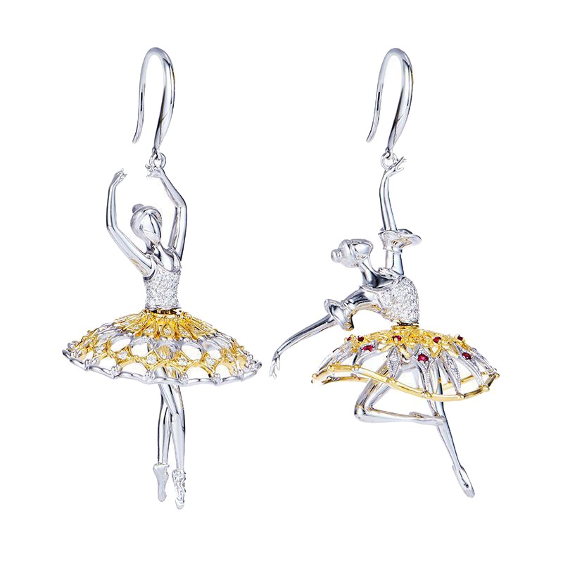 Italian craftsmanship creative asymmetric earrings ladies elegant ballet earrings hanging Swan Lake gem earrings party high jewelry