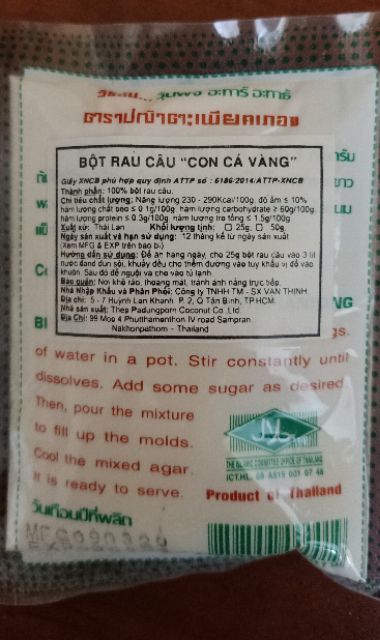 Bột rau câu con cá vàng thái 25 g