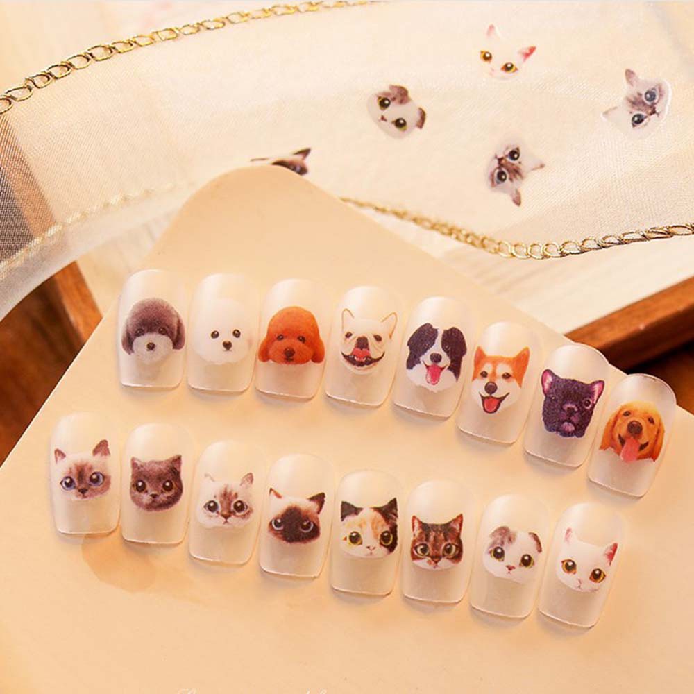 [Hàng mới về] Nhãn dán kiểu thú cưng hoạt hình 3D siêu mỏng chống thấm nước để trang trí móng tay nghệ thuật