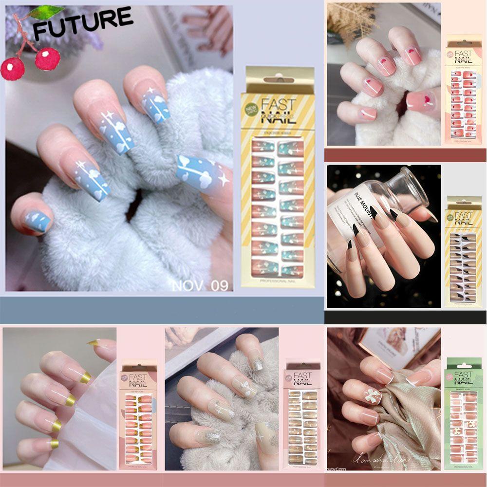 Set 24 Móng Tay Giả Ngắn Có Thể Tháo Rời Che Phủ Toàn Diện