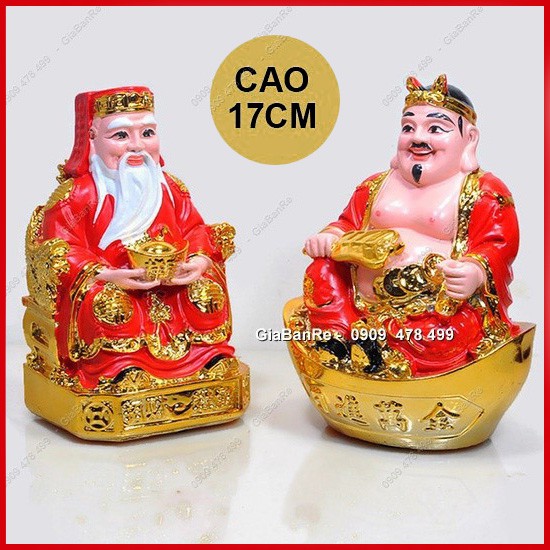 BỘ 2 TƯỢNG THẦN TÀI ÔNG ĐỊA - ĐÀI LOAN - ĐỎ MẠ VÀNG - CAO 17CM - 6881