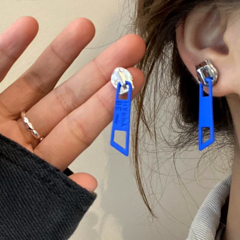 Khuyên Tai Có Khóa Kéo Phong Cách hip hop punk Hàn Quốc Mới Cho Nữ