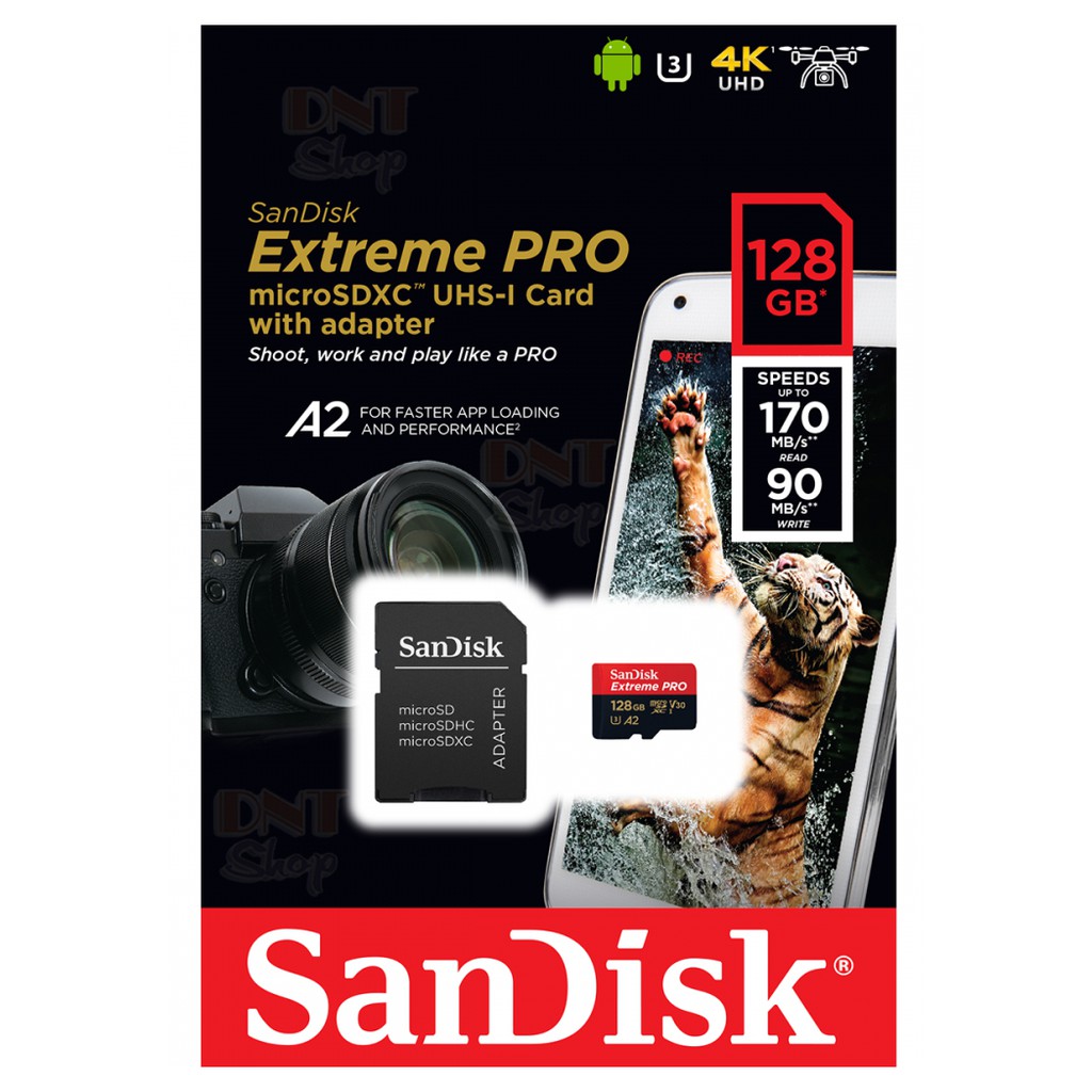 Thẻ nhớ MicroSDXC SanDisk Extreme PRO A2 - 128GB V30 U3 Class 10 UHS-I 200MB/s 170MB/s (SDSQXCD-128G-GN6MA)