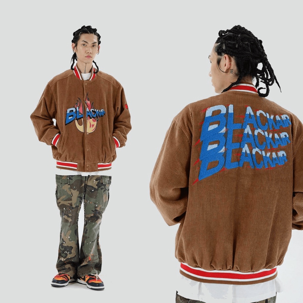 Áo Khoác Nhung Form Rộng Cúc Bấm Phối Ngọn Lửa Kèm Chữ BLACKAR Siêu Cá Tính tp068 [NewUnisex]