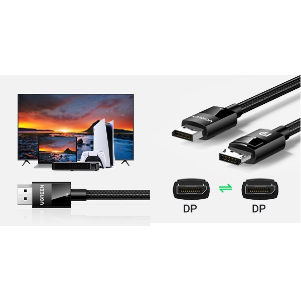 Cáp DisplayPort 1.4 8K 60HZ dây bện dài 1-3m cao cấp UGREEN DP114 - Hàng chính hãng