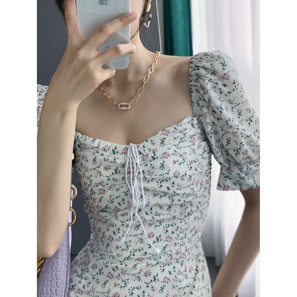 Đầm Voan Hoa Tay Phồng Xinh Xắn Cổ Điển Kiểu Pháp | BigBuy360 - bigbuy360.vn