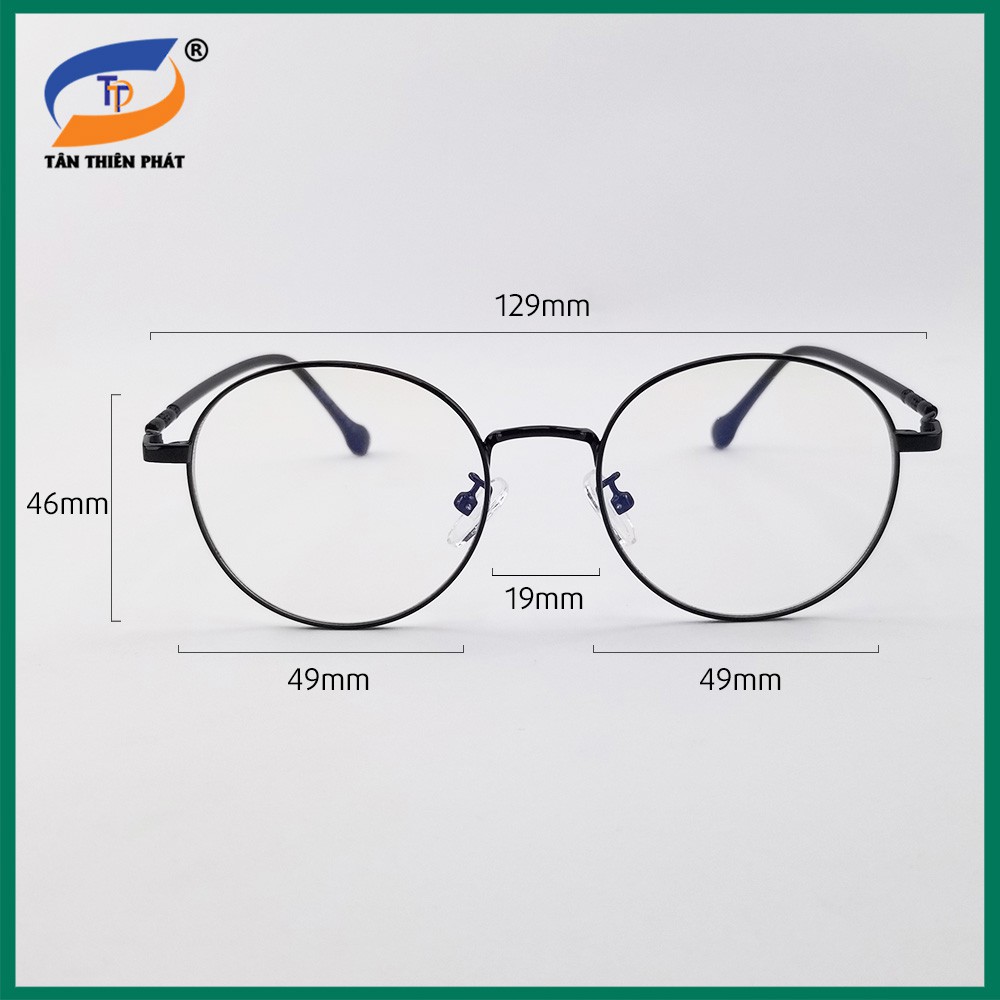 Gọng kính nam nữ kim loại mắt tròn màu đen, bạc 2999. Tròng giả cận 0 độ chống ánh sáng xanh, tia UV