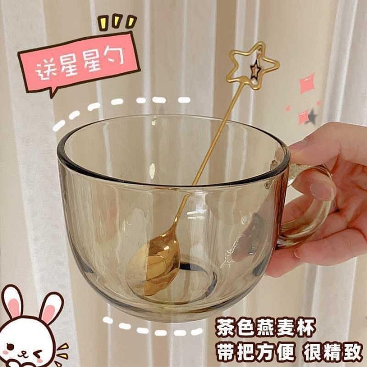 Cốc bát thủy tinh cường lực, cốc thủy tinh trong suốt chịu nhiệt đựng đồ ngũ cốc ăn sáng tiện lợi