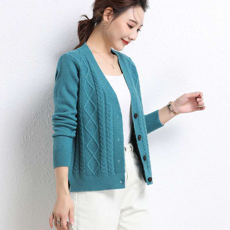 Áo Khoác Cardigan Dệt Kim Dáng Ngắn Thời Trang Thu Đông Mới Dễ Phối Đồ Cho Phụ Nữ Trung Niên