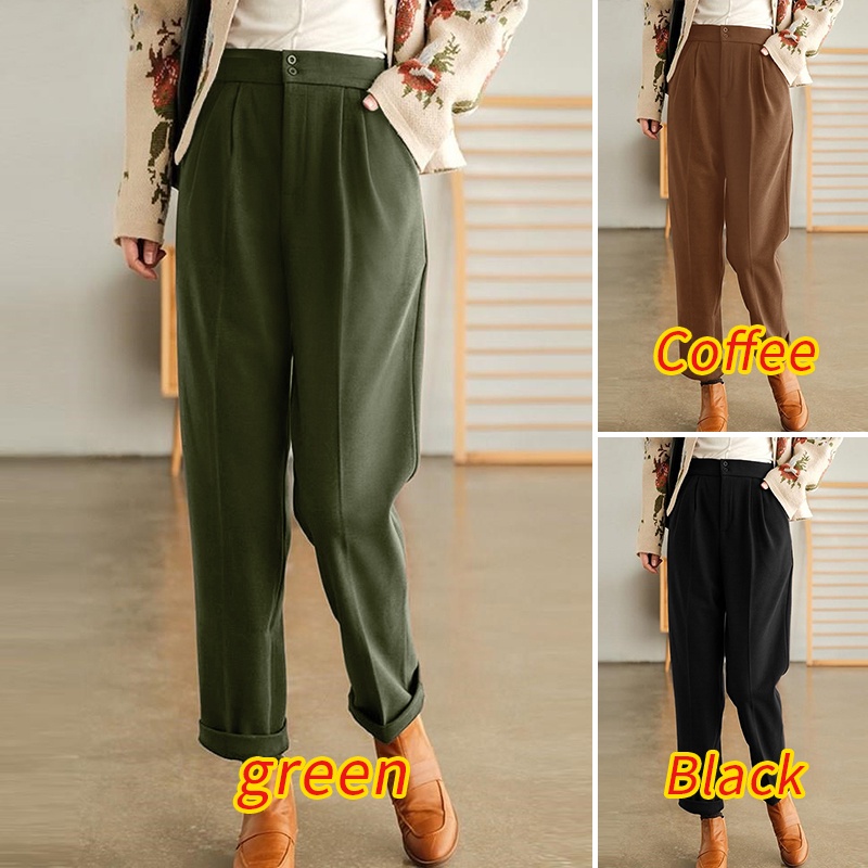 Quần nữ ZANZEA cạp thun phối nút thanh lịch thời trang