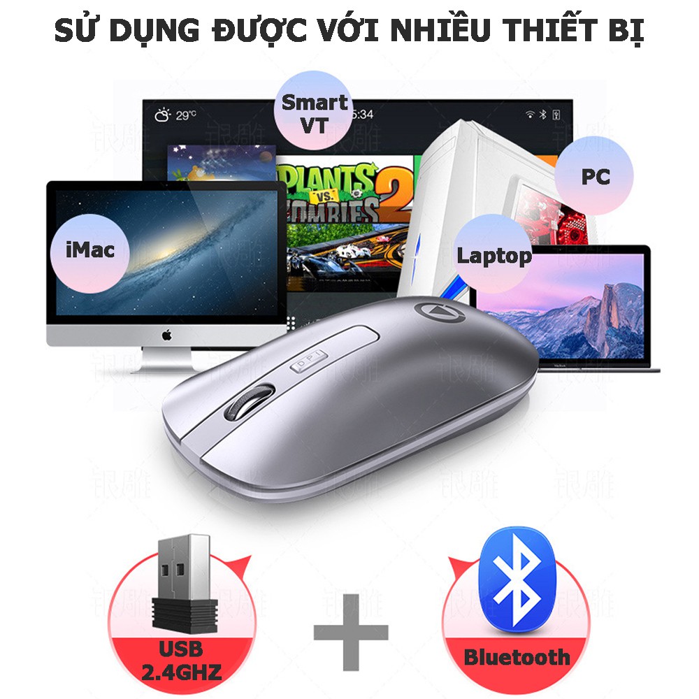 Chuột Không Dây Bluetooth/Wireless A8 Chức Năng Sạc Lại Pin, tương thích với nhiều thiết bị máy vi tính, laptop, tivi...