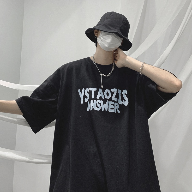 Áo Thun Dáng Rộng In Chữ Phong Cách Hip Hop Hàn Quốc Thời Trang Mùa Hè Cho Nam Và Nữ size M-8XL