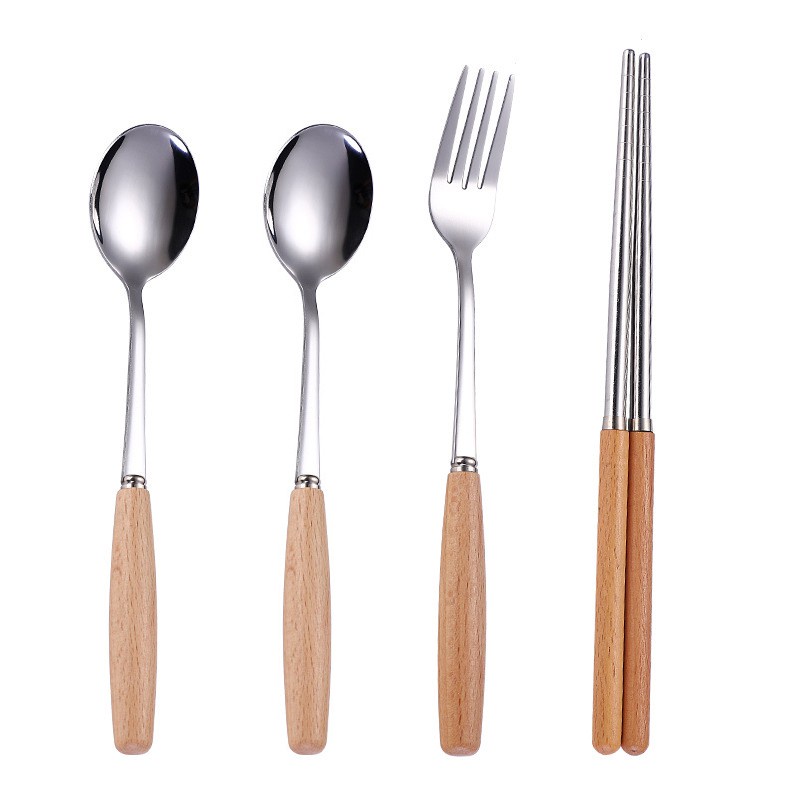 Đũa ，nĩa， muỗng hàn quốc, thìa cà phê ， Cán Gỗ Inox 304 Cao Cấp và hộp đựng lúa mạch