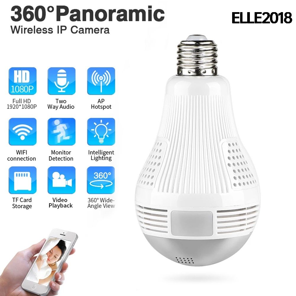 Cá Tuyết V380 PRO HD 360 ° Toàn Cảnh Wifi 1080P Camera IP Fisheye Bóng Recoarder Giám Sát Với Tầm Nhìn Ban Đêm chức Năng-ELLE