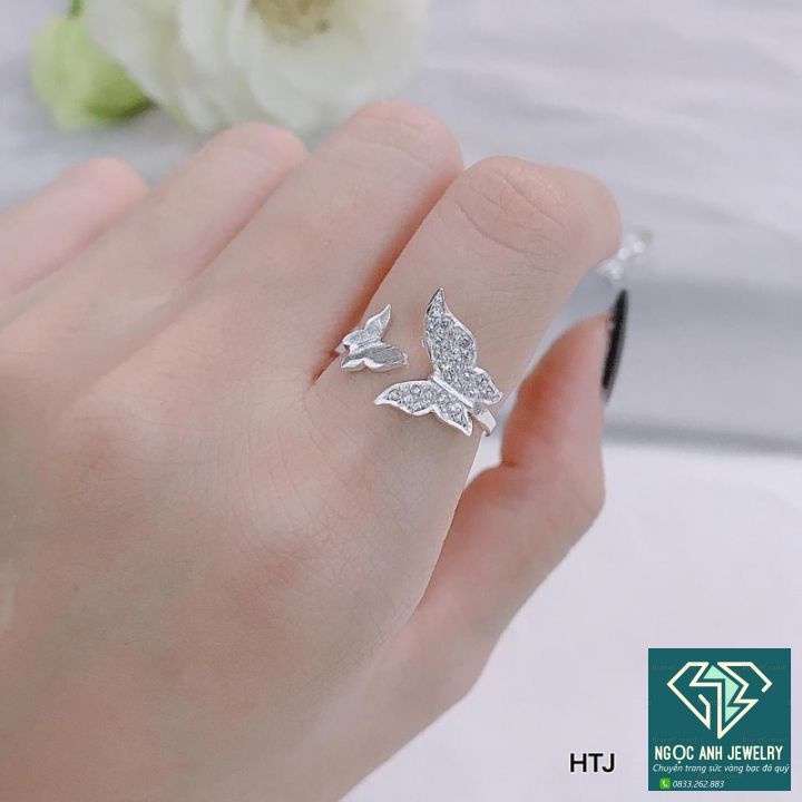 Nhẫn bạc nữ thiết kế hình cánh bướm, độc đáo xinh xắn,free size-Bạc Ngọc Anh