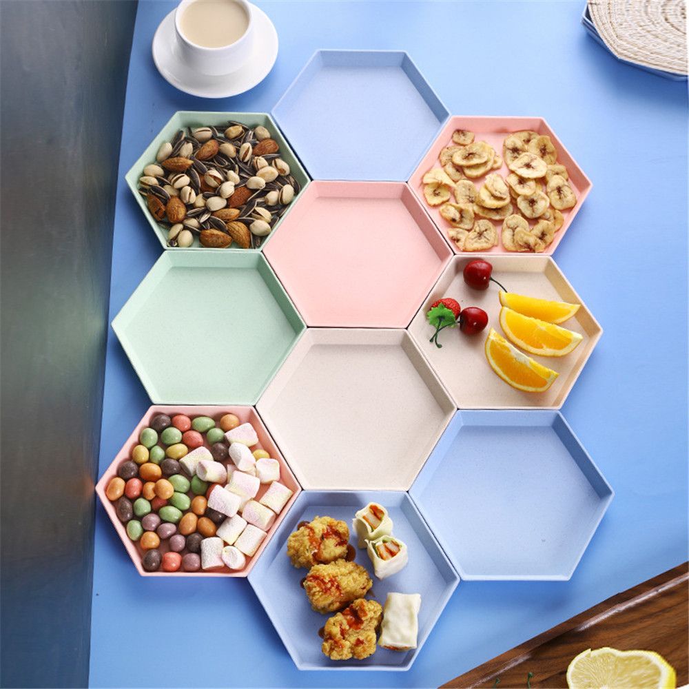 Khay hình lục giác bằng rơm lúa mạch đa năng tiện dụng cho nhà bếp