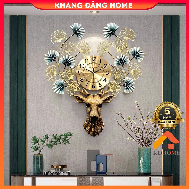 Đồng Hồ Treo Tường, Đồng Hồ Decor Hình Đầu Hươu Trang Trí Phòng Khách KD911