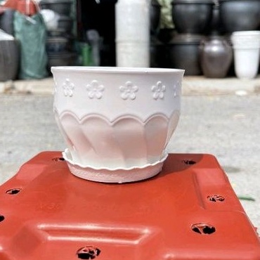 Chậu nhựa giả sứ xịn Xoắn Bông mai 2 size trồng sen đá, xương rồng, hoa, cây tiểu cảnh để bàn siêu xinh