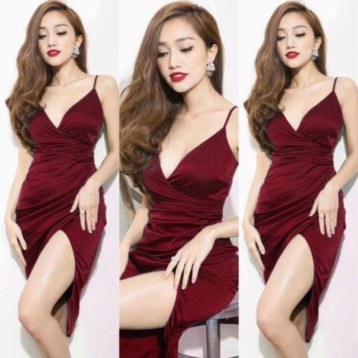 Đầm Dự Tiệc Lụa Cao Cấp Thiết Kế Hai Dây Xếp Ly Sang Trọng Tôn Dáng Cực Đẹp DL