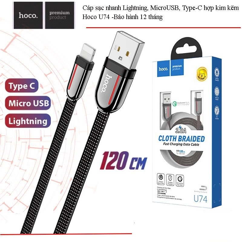 ✅SẠC TỰ NGẮT✅Cáp Sạc Nhanh iphone Hoco U74- 2.4A cho ip,vivo,xiaomi,oppo. dây sạc sam sung dây dù chống đứt gãy siêu bền