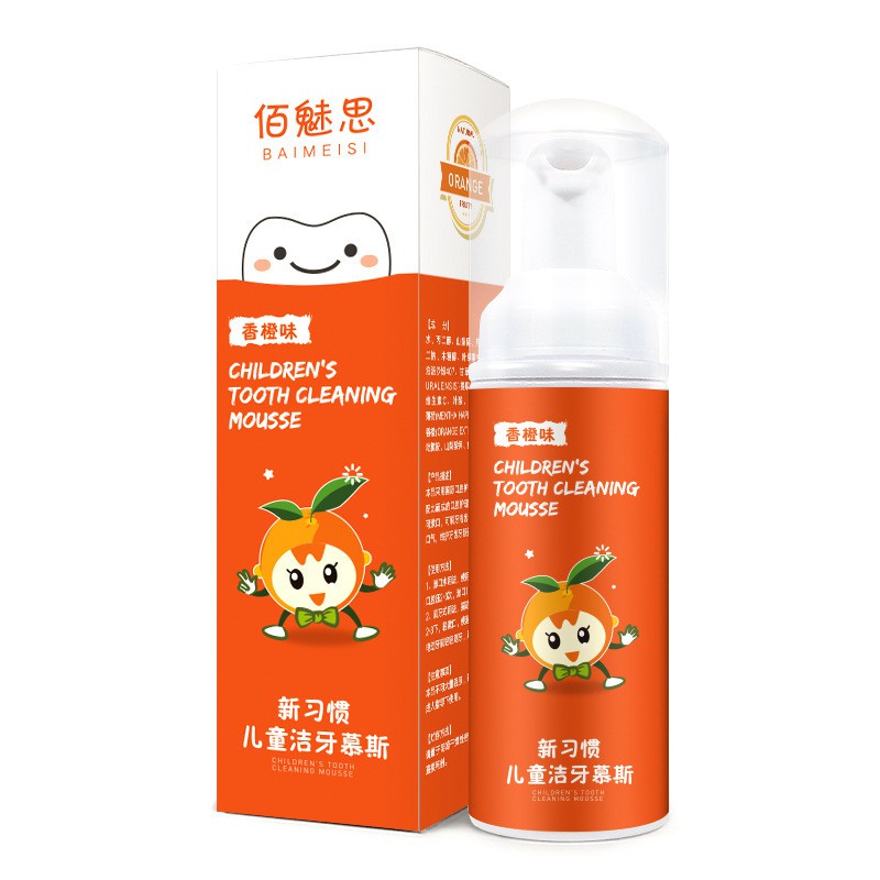 Kem Đánh Răng Cho Bé, Trẻ Em FOSSIO BAIMEISI Dạng Bọt Nuốt Được Chống Sâu Răng Hương Dâu và Hương Cam