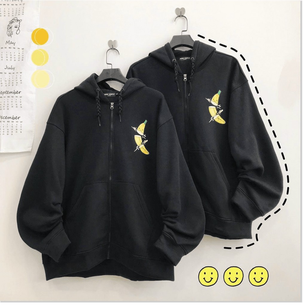 Áo hoodie, áo khoác thun nỉ CHUỐI BANANA nỉ bông ulzzang nam nữ unisex form rộng dây kéo zip dày giá rẻ đẹp | BigBuy360 - bigbuy360.vn