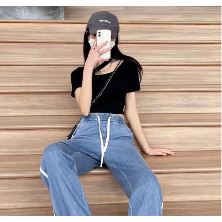 Hàng Có Sẵn Bán Chạy Quần Jeans Tencel Mỏng Dáng Rộng Cỡ Lớn Có Dây Rút Phong Cách Mùa Hè Mới Cho Nữ