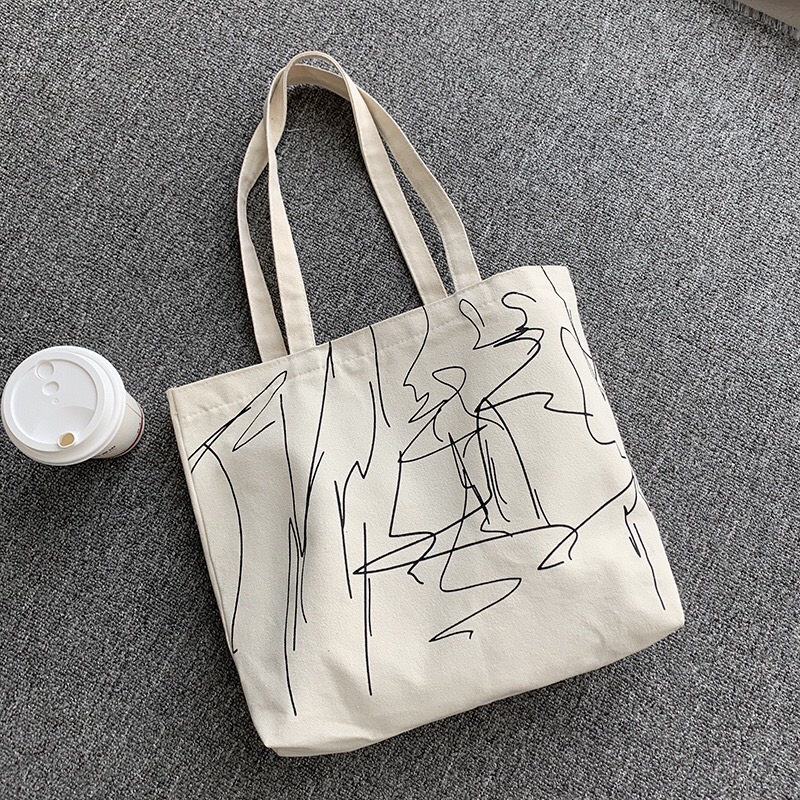 Túi tote túi vải canvas mềm phong cách Hàn Quốc có khóa miệng ngăn phụ bên trong họa tiết chữ đơn giản đi chơi đẹp T1005