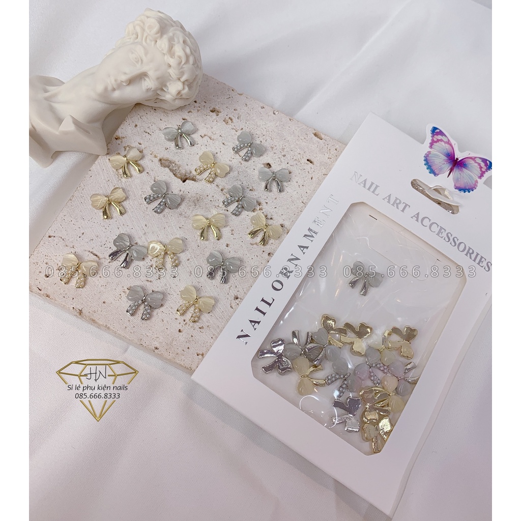 Set charm nơ kim loại trang trí móng , phụ kiện nail