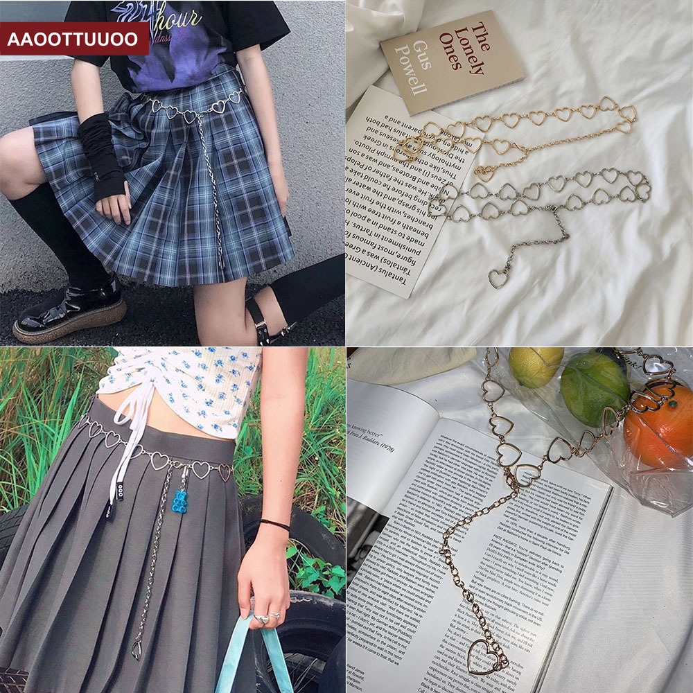 Dây thắt lưng chuỗi xích phối mặt hình trái tim xinh xắn dành cho nữ