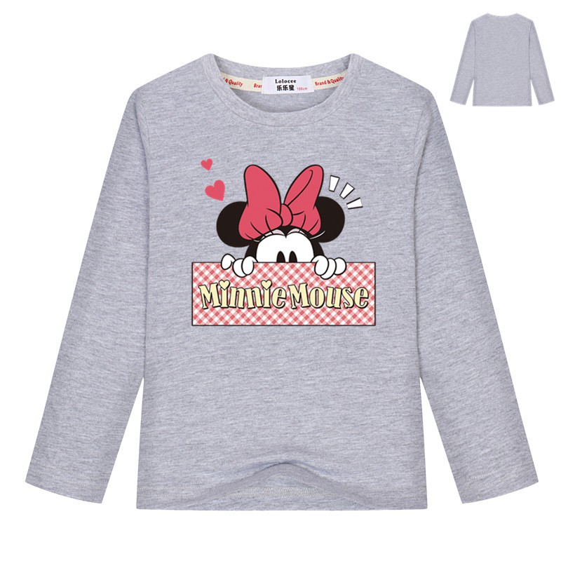 Áo thun dài tay cho bé gái Cổ điển Minnie Chuột mặt Tee Áo cotton