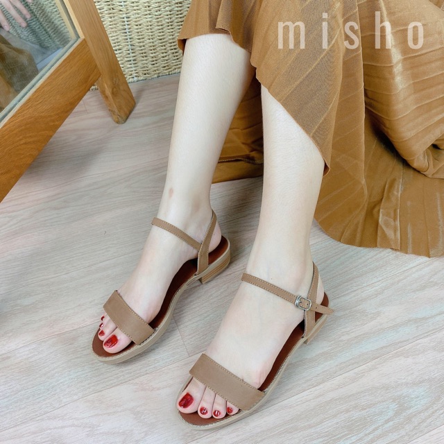 [FORM TO -- CHỌN XUỐNG 1 SIZE]Giày sandal nữ quai ngang basic da thật êm mềm cao cấp đế cao 3cm Misho 1118