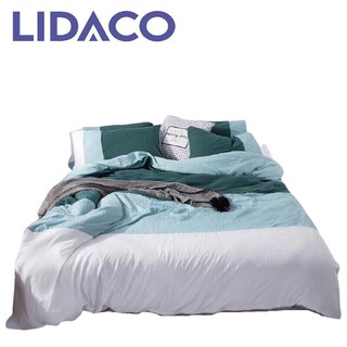 Set vỏ chăn ga gối cotton đũi Lidaco phối 3 màu - Xanh Đậm Trắng FSD