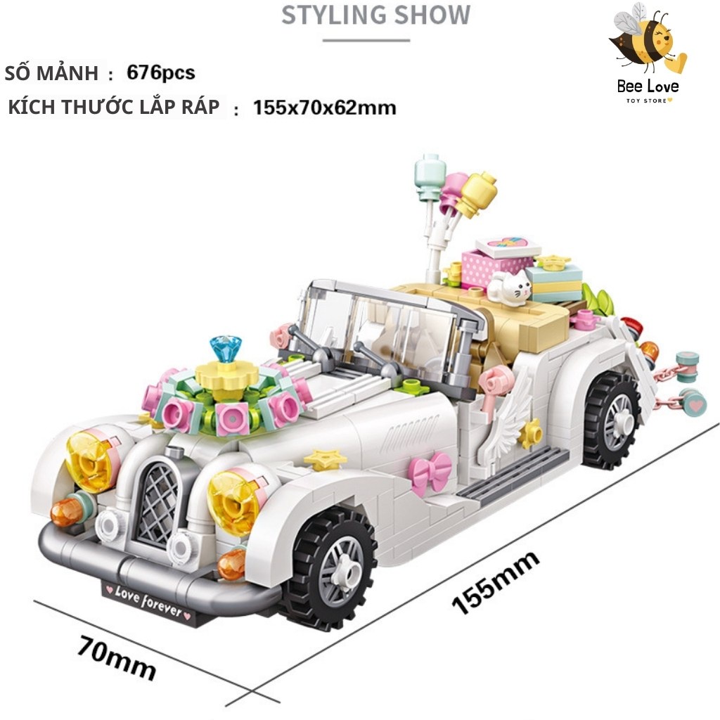 Đồ chơi lắp ráp xe ô tô, đồ chơi thông minh cho bé xe cưới hạnh phúc ngộ nghĩnh đáng yêu phát triển tư duy