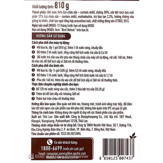 2 GÓI TRÀ SỮA ĐƯỜNG NÂU THÁI LAN- NESTLE