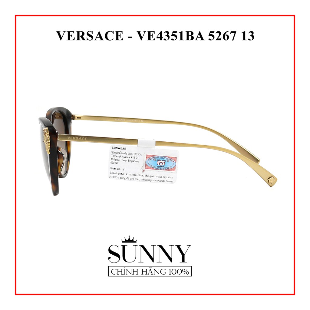 Kính mát chính hãng nam nữ Versace VE4351BA 5267/13 màu sắc thời trang, thiết kế dễ đeo bảo vệ mắt