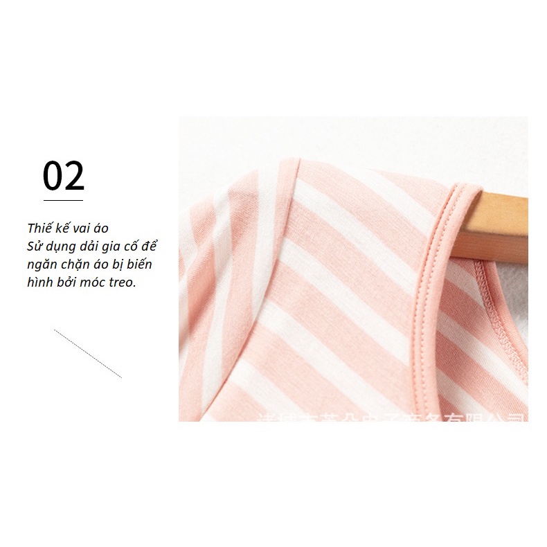 Bộ Mặc Nhà Áo Cộc Tay Có Đệm Ngực Kẻ Sọc Vải Modal Mềm Mịn Mới CT007