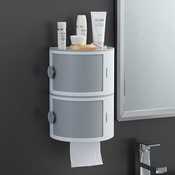 Kệ Nhà Tắm Đựng Đồ Dán Tường, Hộp Đựng Giấy OS01 Kệ Để Mỹ Phẩm Có Nắp Chống Bụi Nhựa ABS Cao Cấp