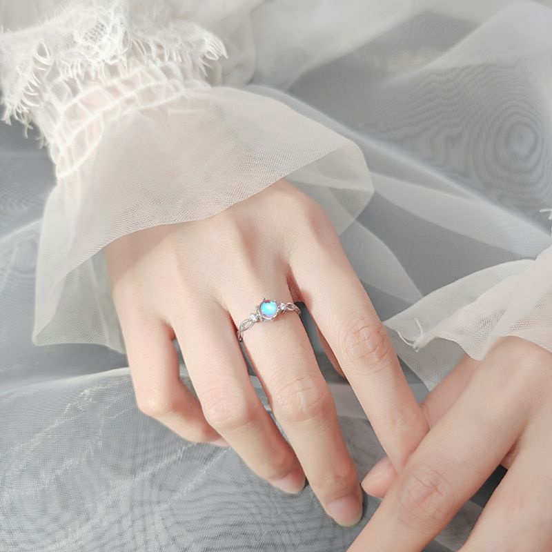 Nhẫn Nữ Bạc Đá Moonstone Nhân Tạo Đính Đá Bạc Ý 925 Cap Cấp, Nhẫn Bạc Nữ Đá Xanh Đính Đá Siêu Đẹp Blackmeo