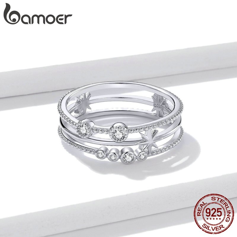 Nhẫn Bamoer BSR156 bằng bạc 925 thật CZ lấp lánh phong cách Hàn Quốc cho nữ