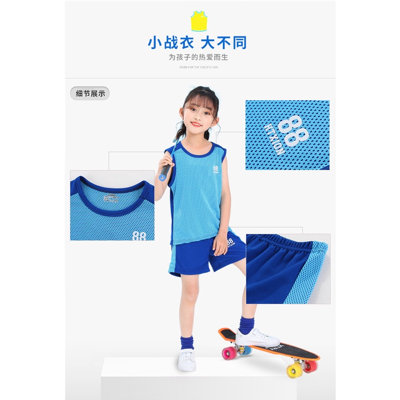 Bộ Đồ Thể Thao Hai Món Sát Nách Dáng Rộng Phối Lưới Thoáng Khí Nhanh Khô 90-160cm Thời Trang Cho Bé