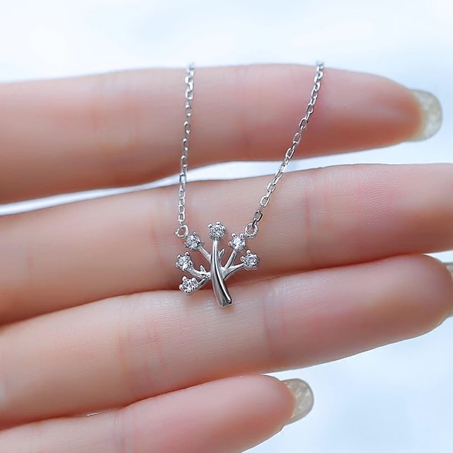 bộ bông tai dây chuyền hình cây bạc 925 hàn quốc xinh xắn dễ đeo