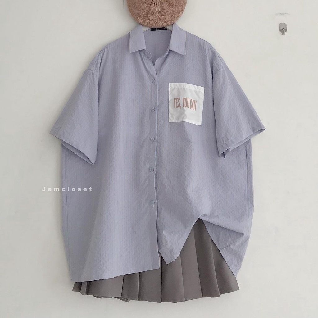 Áo Sơ Mi Tay Ngắn Kẻ Sọc JEM CLOSET Form Rộng Mix Đồ Siêu Cá Tính CONFI 10320