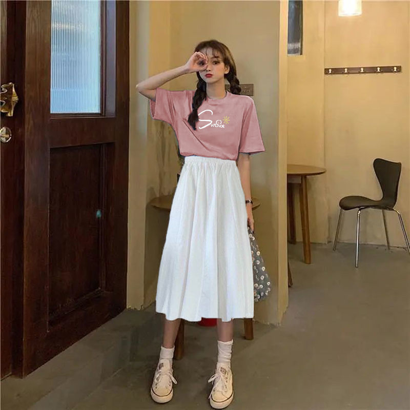 Single / Two Piece Summer Suit Skirt Female Fashion Foreign Style Student Korean Loose and Versatile Dress Two Piece Skirt
