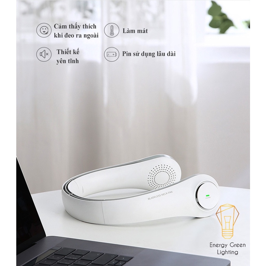 Quạt Đeo Cổ Energy Green Lighting Thời Trang Cao Cấp - Giả Tai Nghe F12 - Dây Sạc USB