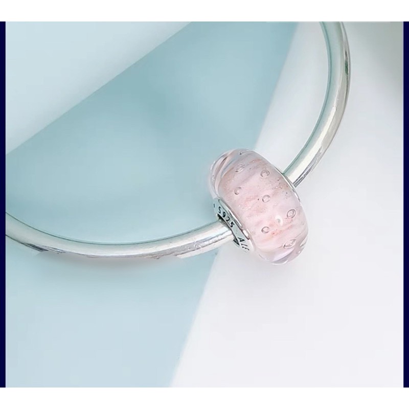 charm pan thuỷ tinh hồng ánh vàng bạc s925 cao cấp