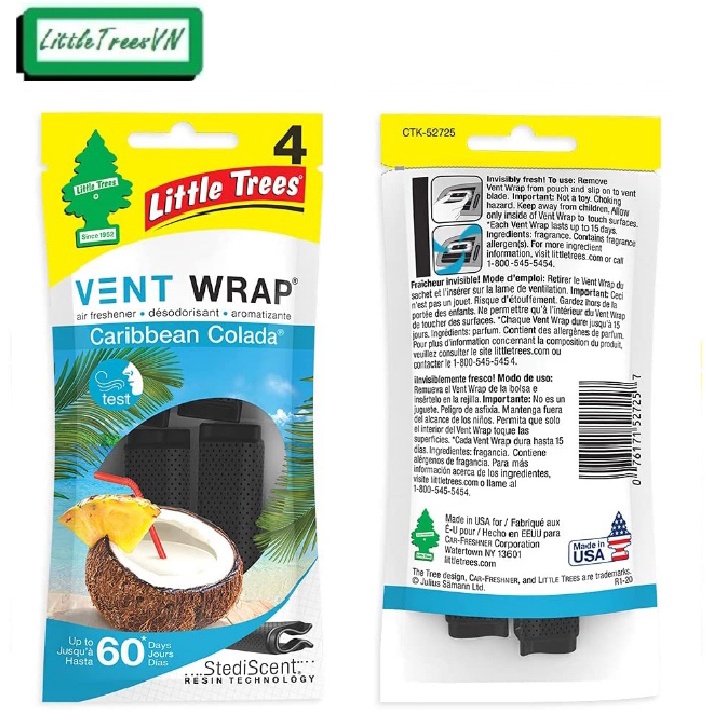 Kẹp thơm cài khe gió máy lạnh ô tô Little trees - Vent Wrap (gồm 4 kẹp trong 1 túi)
