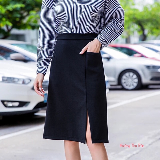 Chân váy chữ a xẻ trước có túi